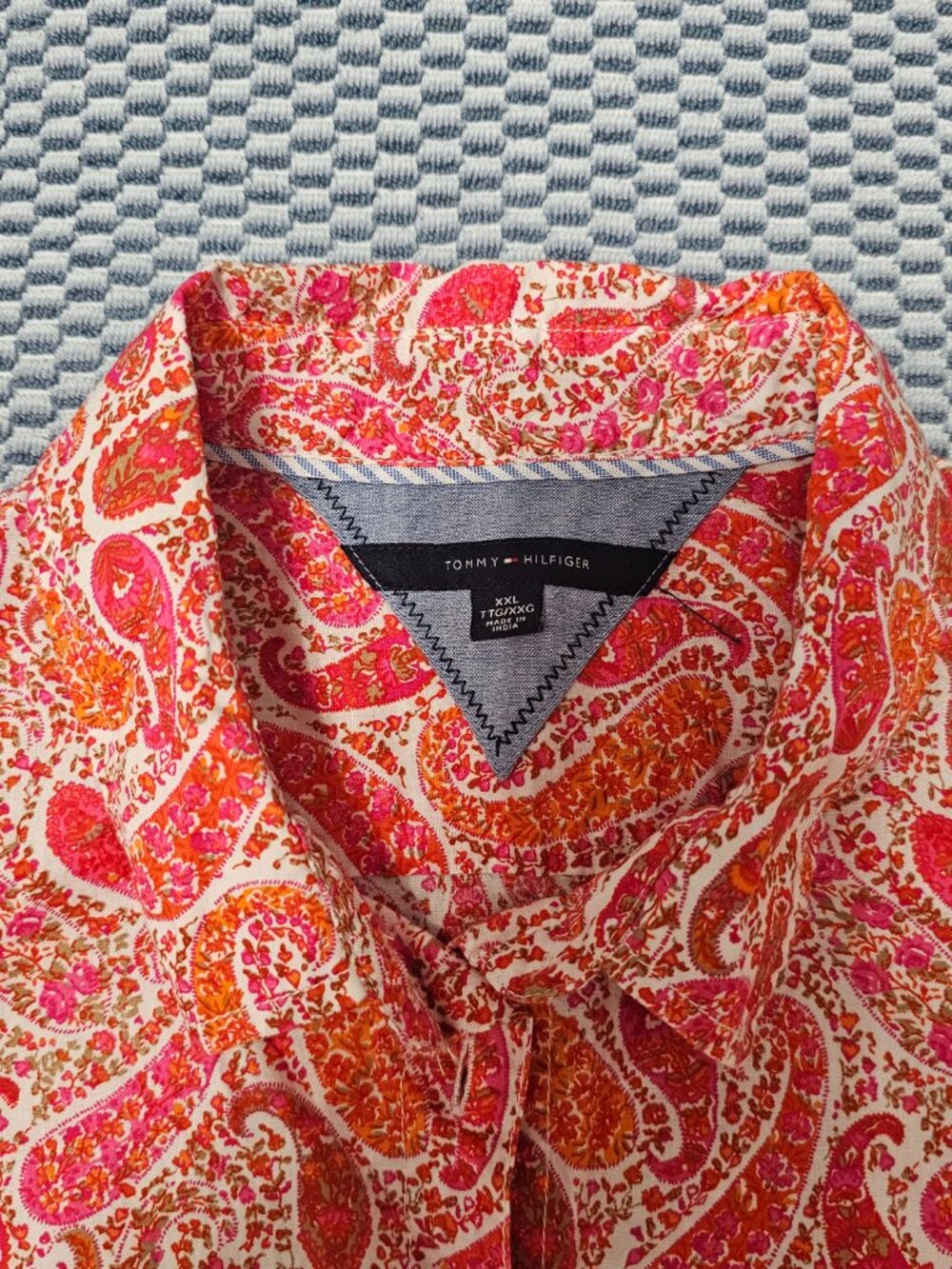 Tommy Hilfiger Paisley Button Down Shirt Orange Fuchsia Pink Long Sleeve XXL - Picture 5 of 8